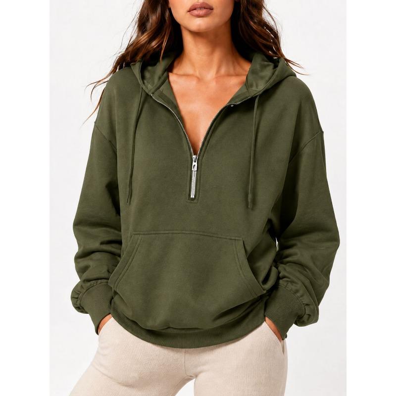 Women S Loose Fit Hooded Half Zip Pocket Casual Sweatshirt
