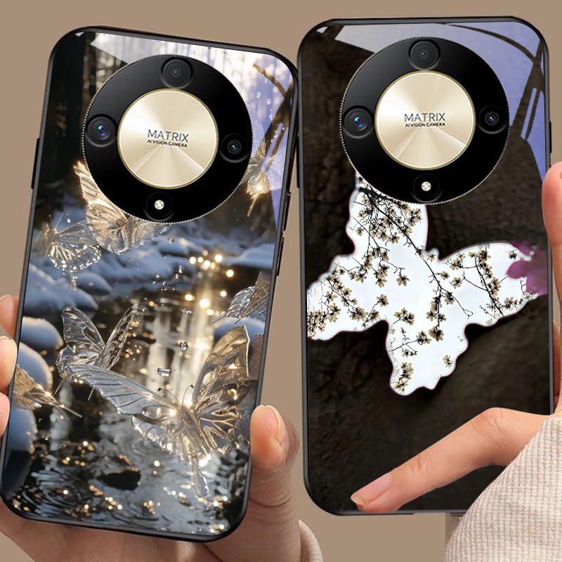 Carcasă de telefon din sticlă temperată cu gradient fluture pentru Honor Magic 6 50 70 90 Lite X7b 200 Pro Nova 10 Nova 5T X6 P30 Pura 70 Ultra