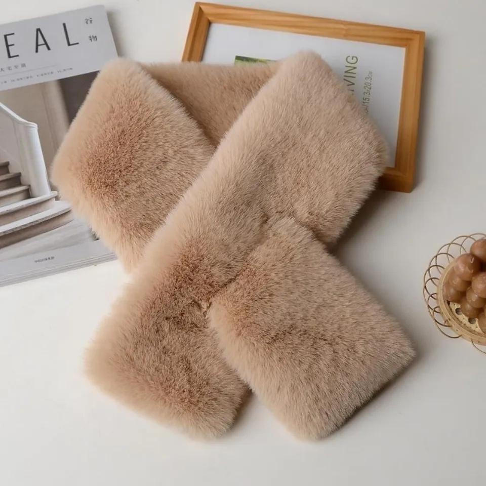 Women Fashion Winter Faux Fur Scarf Pure Color Outerwear Scarf Warm