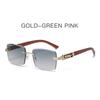 Square-shaped Leopard Head Metal Sun Glasses Wood Grain Legs cheetah Decorative Sun Glasses Colorful Retro Frameless