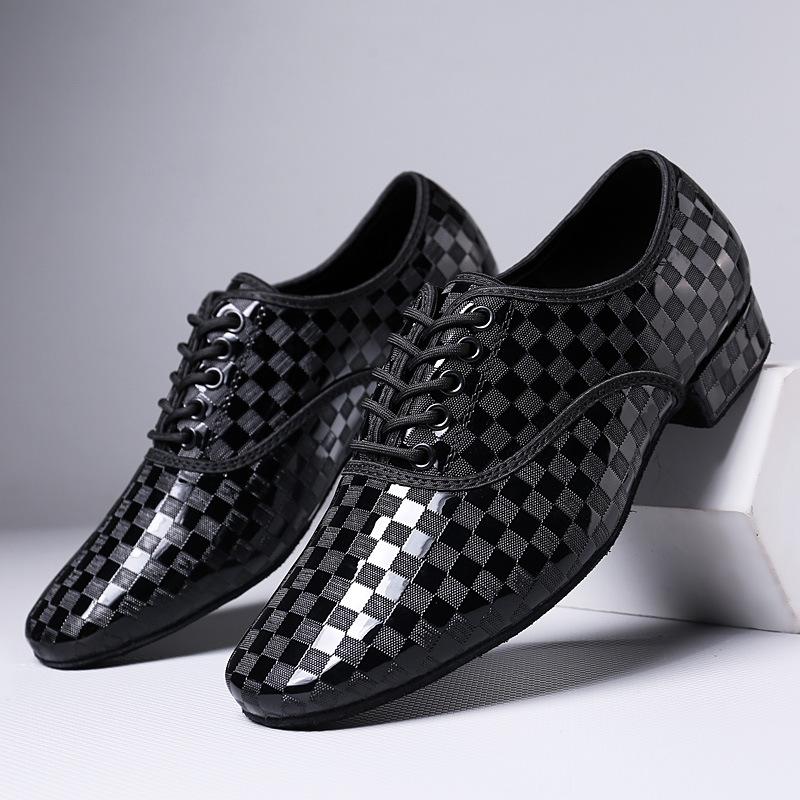 New Men's Checkered Modern Dance Casual Athletic Square Dance Latin Jive Dance Outdoor Soft Bottom Sneakermn