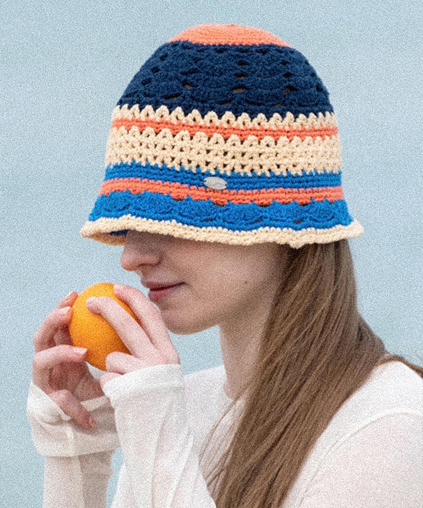 Seullouseulloulli Cotton Candy Handmade Crochet Punching Bucket Hat _ Pop