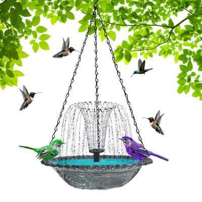 Hanging Birds Bath with Solar Fountain Pump Outdoor Garden Hummingbird Feeder Tray Solar Power Water Fountain Birdbath Bowl for Outside