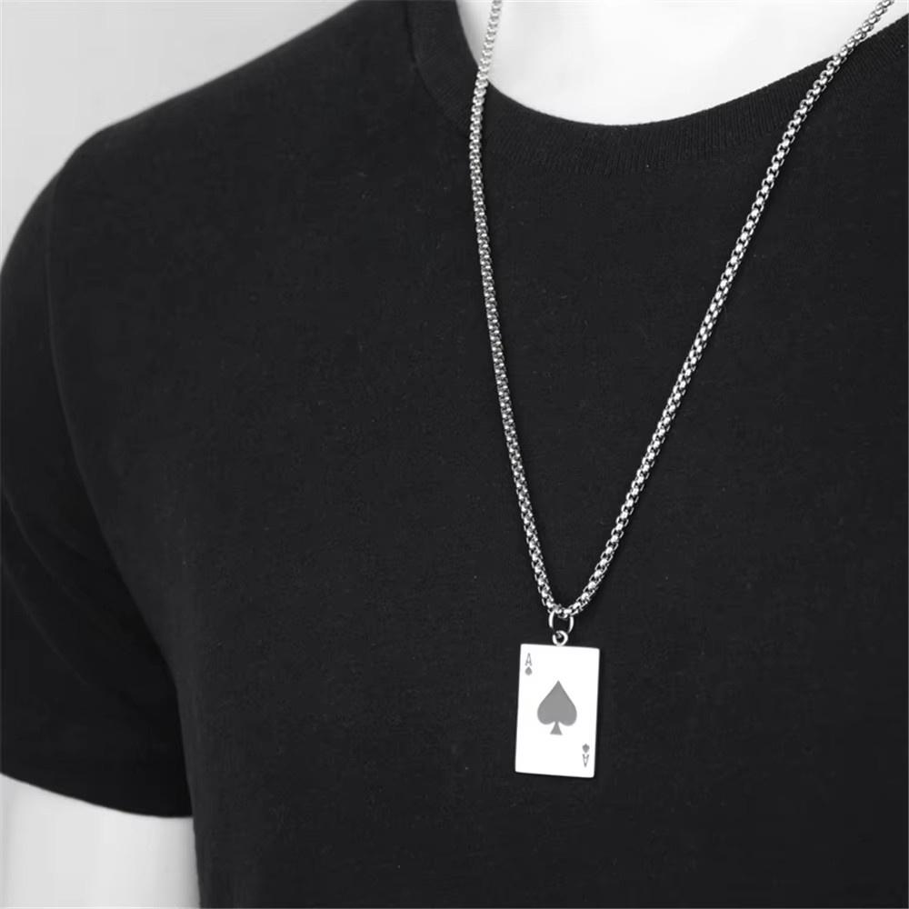 Punk Playing Cards A Shape Pendants Gold Silver Color Stainless Steel Poker Necklace for Women Men Lucky Fashion Jewelry Gift