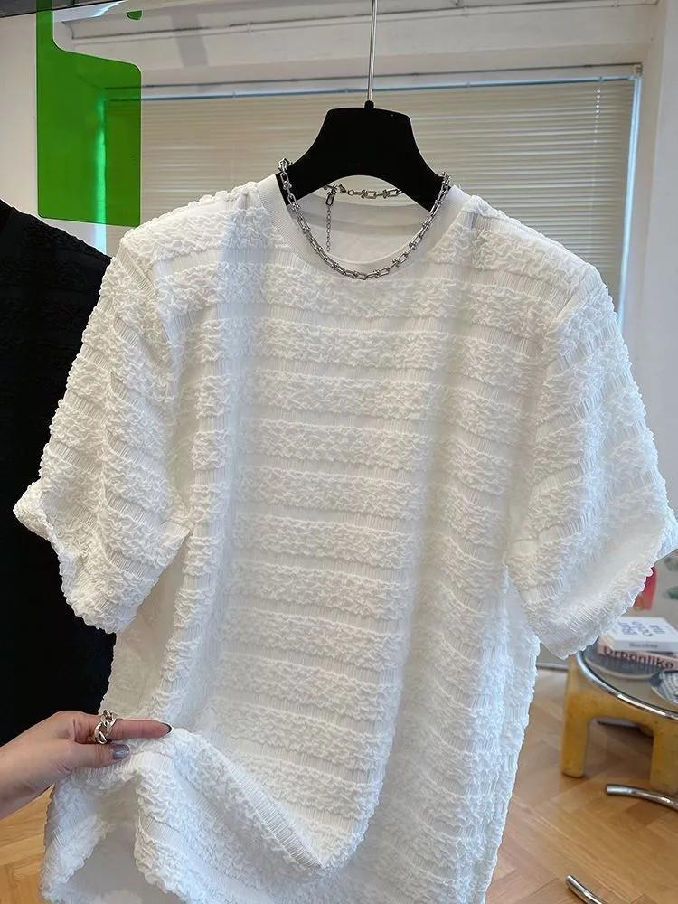 

Men s Stylish, Loose-Fit Summer Short-Sleeve T-Shirt: Casual, Slimming Bubble-Knit Top 4XL білий
