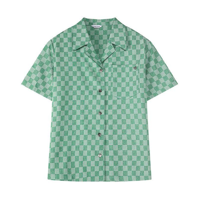 Women's Checkered Short Sleeved Shirts Summer American Style Thin Blouses Loose Casual Versatile Ladies Clothing