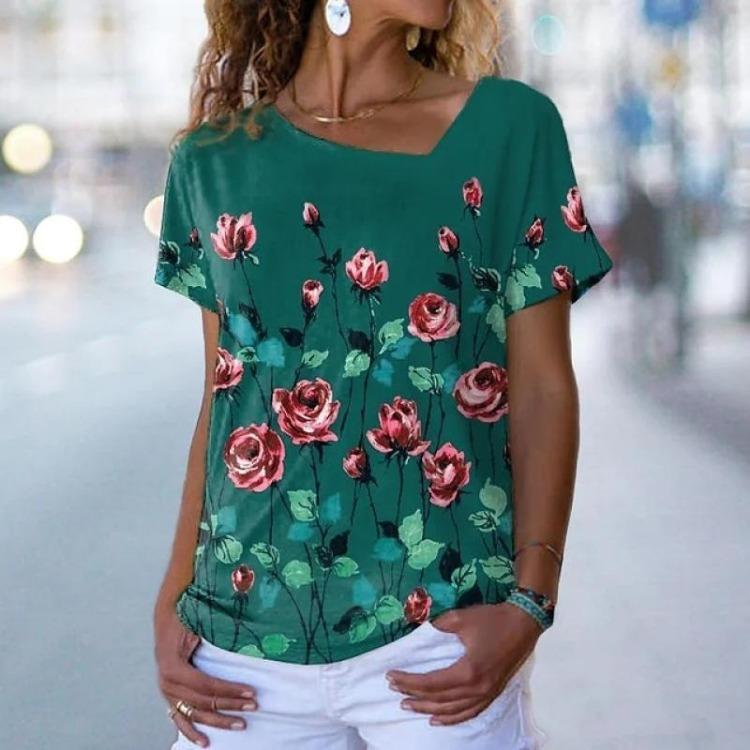 Women's Fashion Loose Harajuku Style Tiny Spot Print V-neck Short Sleeve Pullover Top Casual Tee For Ladies