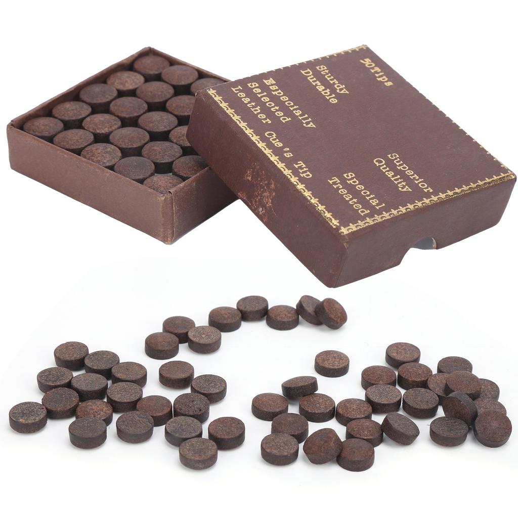 50pcs/box 11mm Cue Tips Kit Snooker Red Leather Cue Stick Tips for Pool Eight Ball