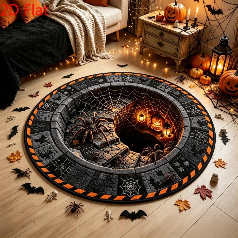 Halloween Ghost 3D Vortex Circle Rug Bedroom Kitchen Coffee Table Home Decor Entrance Hallway Sofa Side Area Doormat Floor Mat
