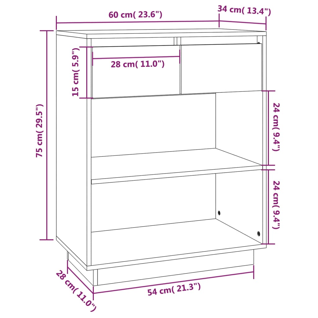 Sideboard 60 x 34 x 75 cm Solid Pine Wood