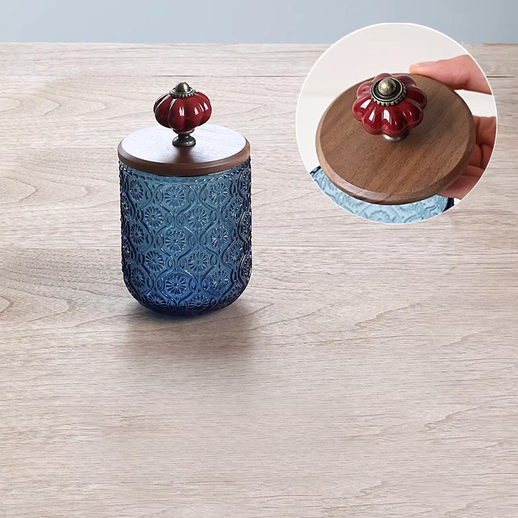 BEPAN 1PC Vintage American Style Glass Cotton Swab Storage Box Creative Toothpick Holder Dental Floss Dispenser French Ornament