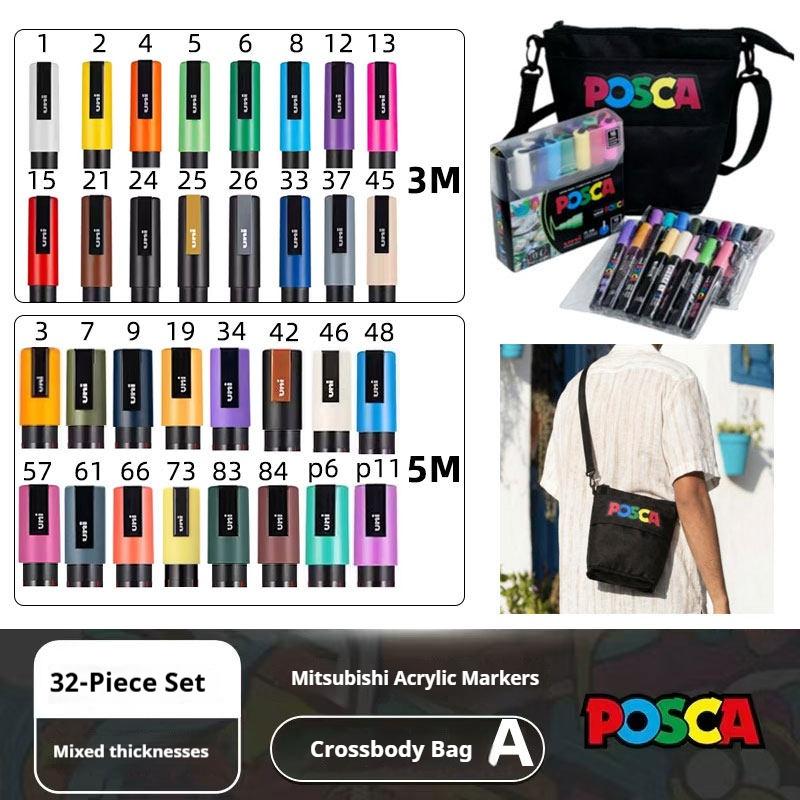 Japanese POSCA Acrylic Marker Set 32Vibrant Colors,1M/3M/5M,Quick-Drying&Smudge-Proof for Professional Artists,Students&Crafters