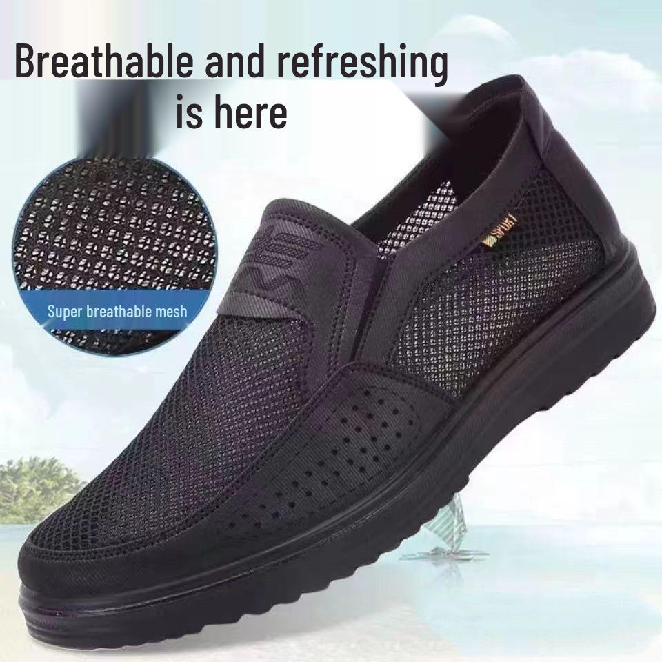 

Мужские сетчатые туфли Old Beijing с нескользящей подошвой: Дышащая, Повседневная, Обувь больших размеров для пожилых людей 40 чёрный