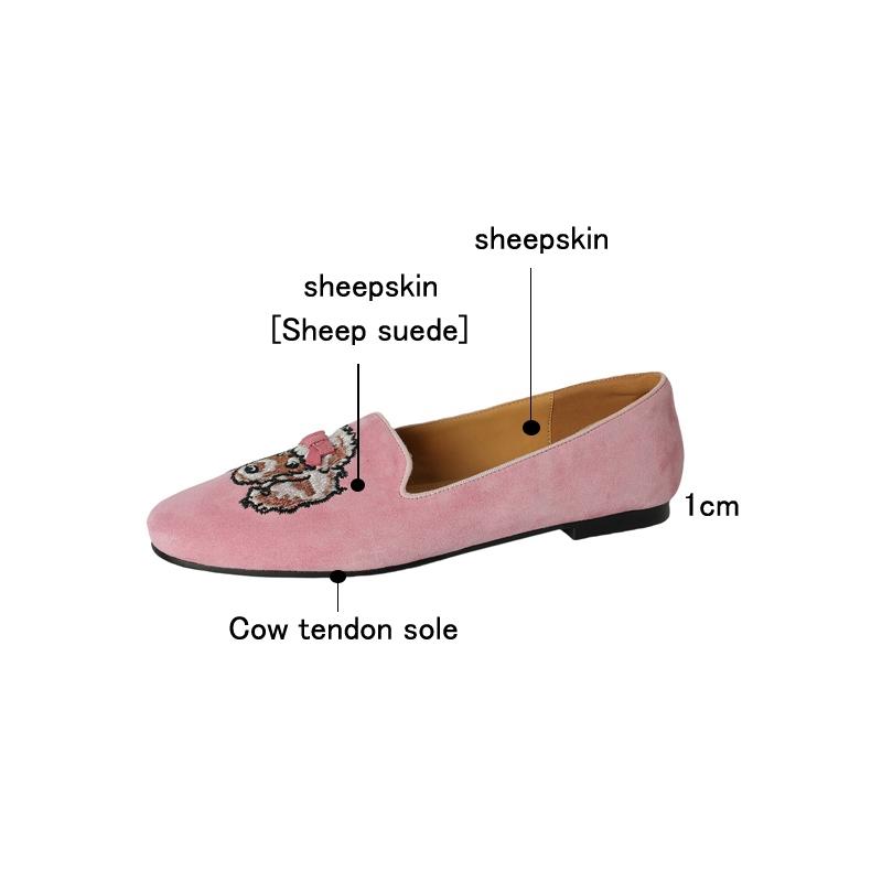 Fashion Women's New Genuine Leather Sheepskin Sheep Suede Embroidery Totem Low Heel Large Comfortable Casual Single Shoe