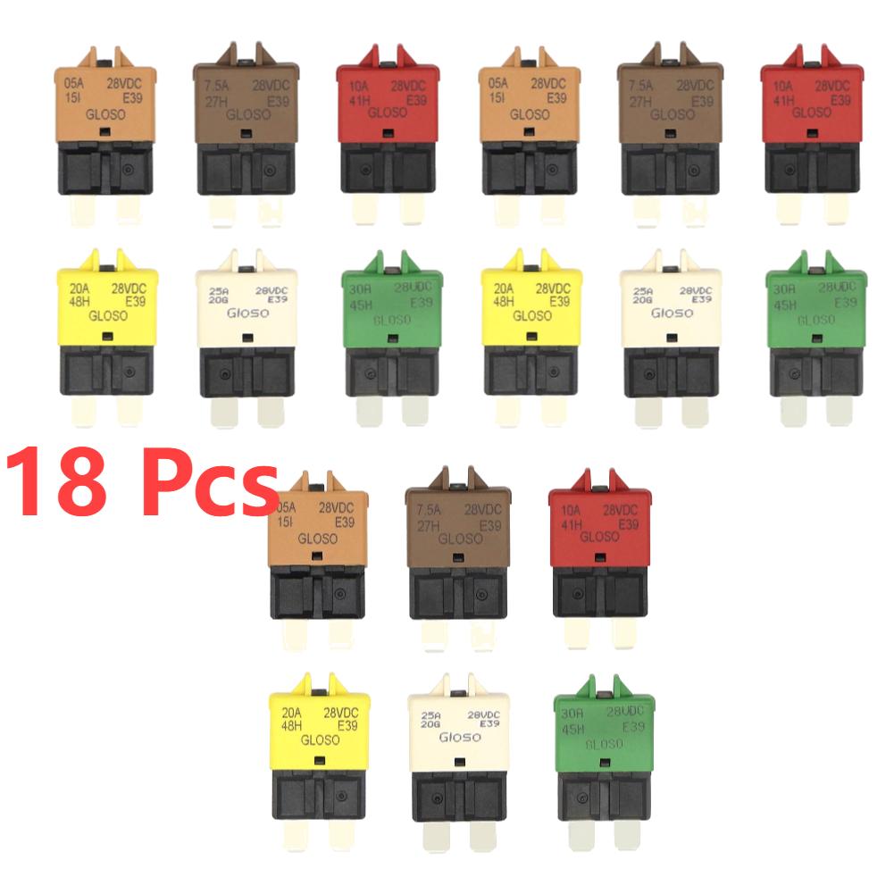 30-1 Pcs Circuit Breaker Blade Fuse Auto Accessories Manual Reset Fuse Adapter Reset for Car Truck Boat Marine 5A - 28V