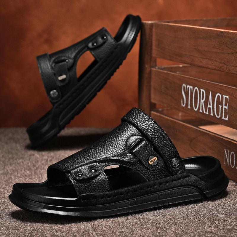 Summer New Shoes for Men Fashion Leather Sandals Dual Purpose Casual Slipper Slip-on Beach Shoes
