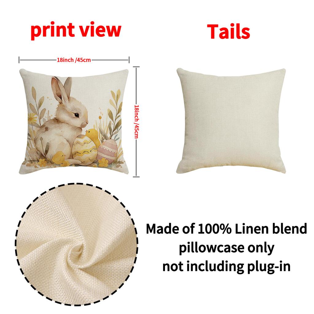 Easter Pillow Case Happy Egg Bunny Cushion Linen Print Holiday Decoration Sofa Cushion