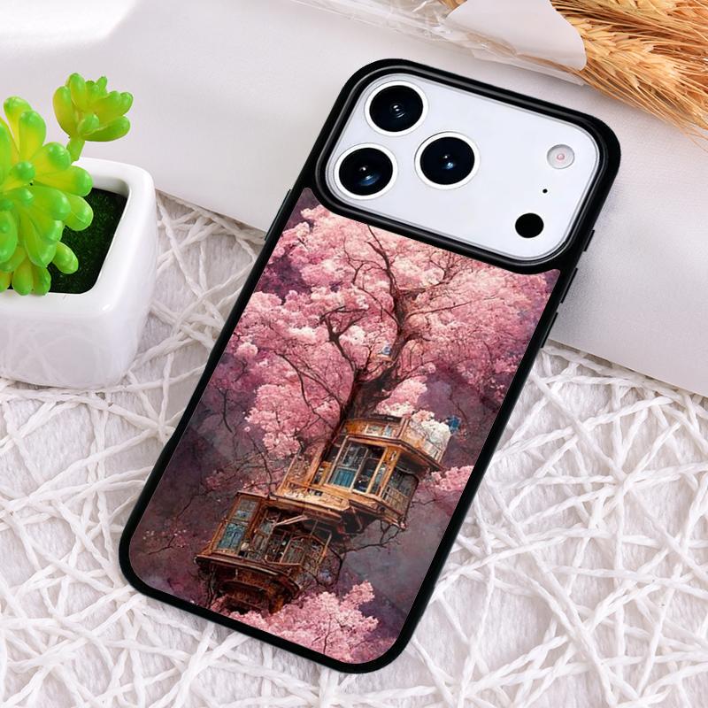 Cherryblossom Tree House Phone Case for iPhone 17 Air 16 15 11 12 14 13 Pro Max Shockproof Cover
