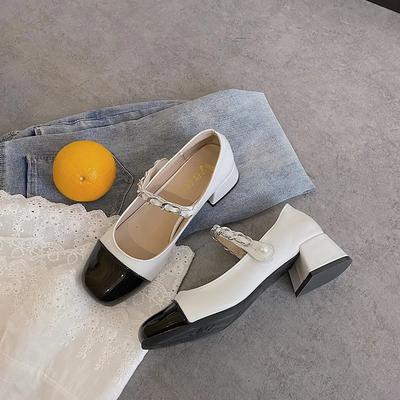 Fashion 2025 Spring New Women's Mary Jane High Heels Autumn French Retro Style Colorblocked Thick Heel Round Toe Single Shoes for Women