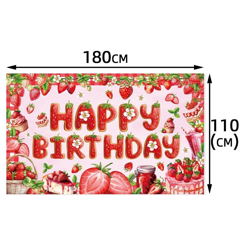 Pink Themed Strawberry Children Birthday Party Decoration Banner Background