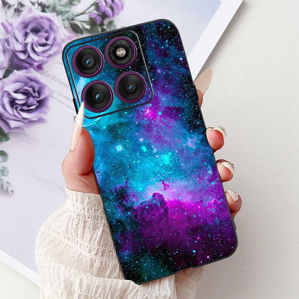 For Motorola Edge 60Pro XT2507-1 Back Cover For Motorola Edge 60 Pro Case Cute Cartoon Luxury Flower Painted Black Silicone 6.7"