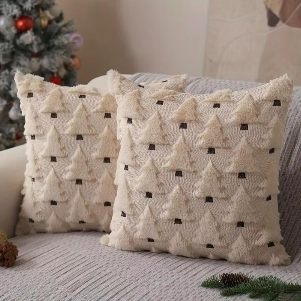 New Christmas Throw Cushion Case Square 18x18in Pillow Cover Xmas Tree Pattern Soft Pillowcase Party Decoration