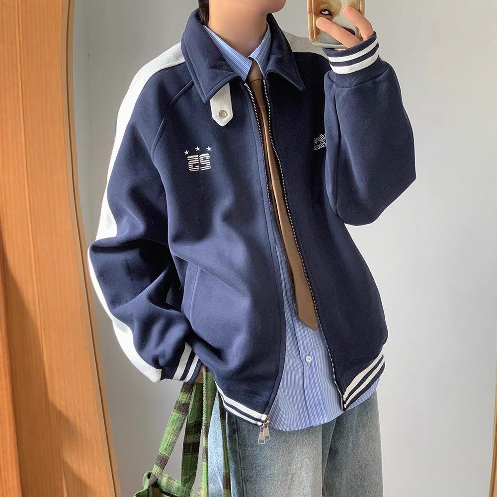 

Полосатые спортивные кардиганы для мужчин и женщин Весенний кардиган с воротником-стойкой и контрастными рукавами реглан для пар XXL