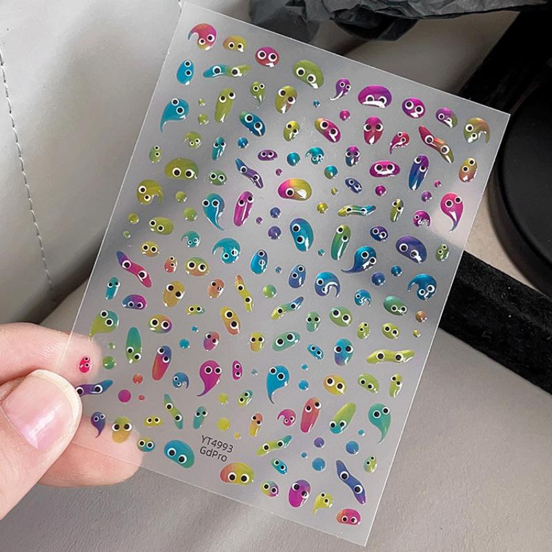 

1 шт. Многоразовые желейные мультяшные наклейки для глаз и ногтей, самоклеящиеся, красочные, на тему монстров и фэнтези, пластиковый материал для DIY нейл-арта, креативные наклейки для ногтей 1pc