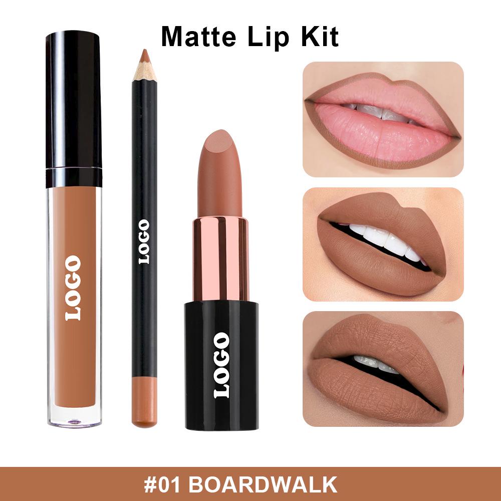 Mattes 3-in-1 Lippen-Set: Lippenstift, Liner & Gloss - Wasserfest, Nicht-klebend, Farbecht
