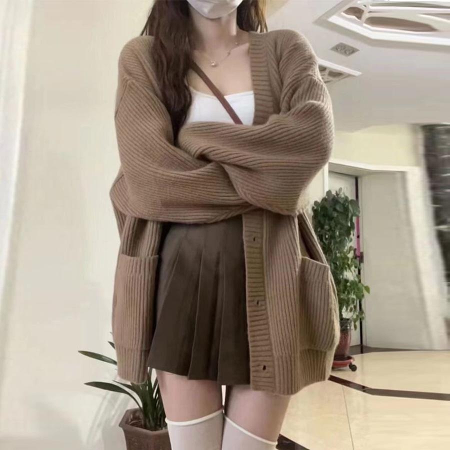 Solid Color New Style Women's Oversized Knit Sweater Cardigan Coat for Autumn Winter