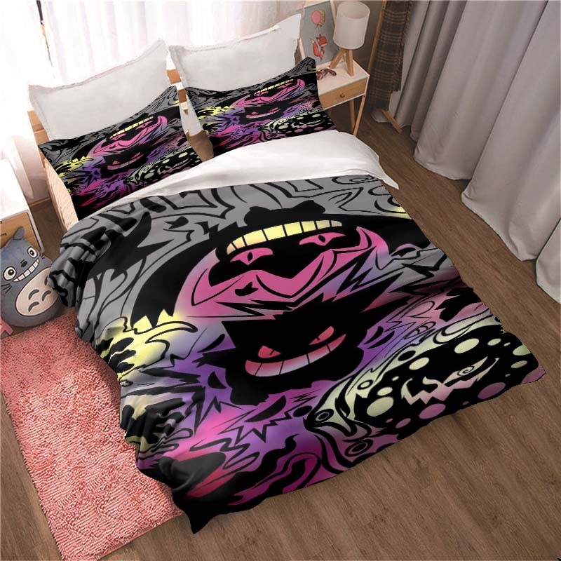 Gengar print bedding sets in various styles, 3-piece sets, extra-large pillowcases, adult bedspreads, bedroom bedding sets.