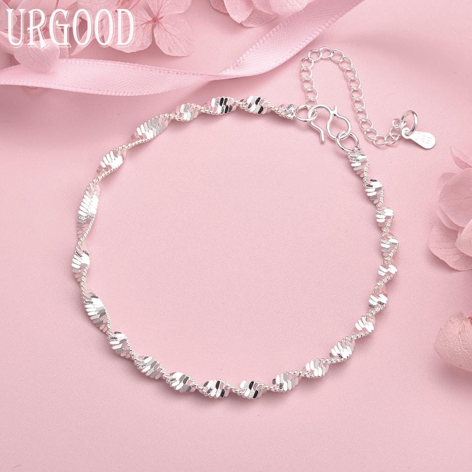 

Свадебные украшения из стерлингового серебра 925 пробы, геометрический модный браслет 20cm