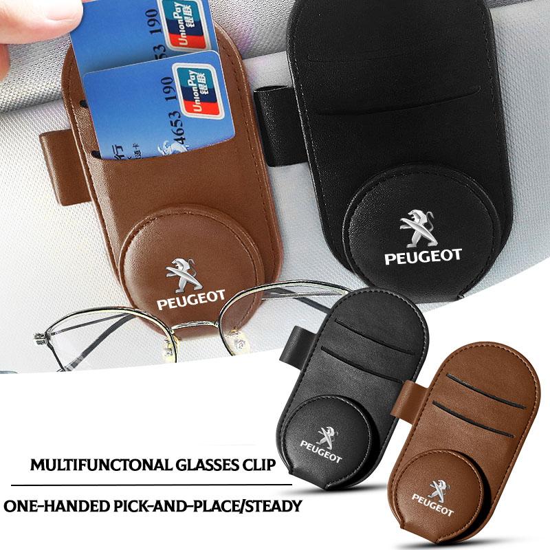 Leder Auto Brillenclip Sonnenblende Multifunktions Sonnenbrillenclip Für Peugeot 308 408 508 RCZ 208 3008 2008 206 207 108 406 407 408 206 207 208 307