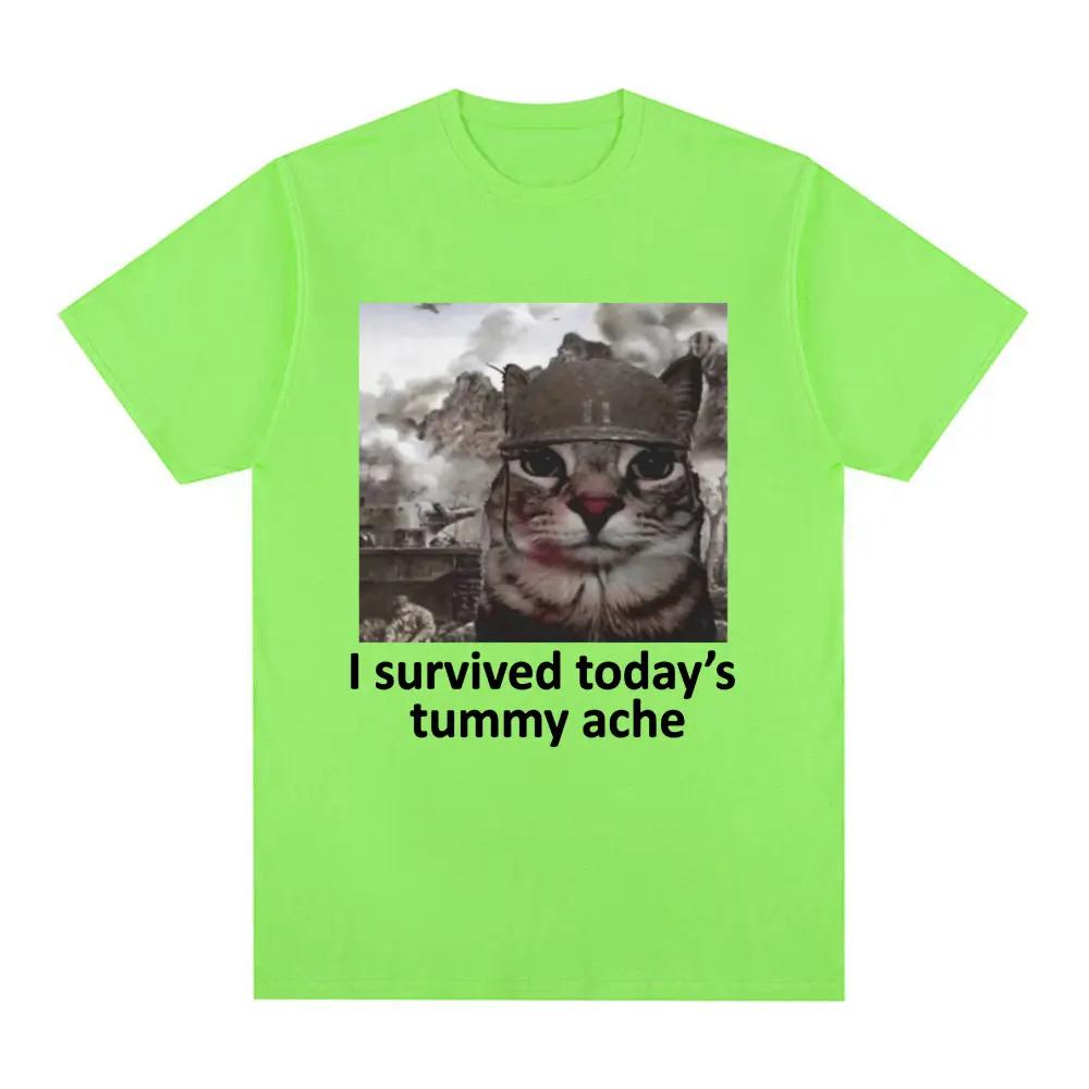 I Survived Today 's Tummy Pain T-shirt Meme cat pattern T-shirt men short-sleeved casual 100% cotton T-shirt