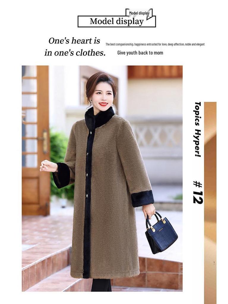 Mom's Faux Mink Velvet Winter Coat for Middle-Aged & Elderly Women - Elegant All-in-One Fur Overcoat