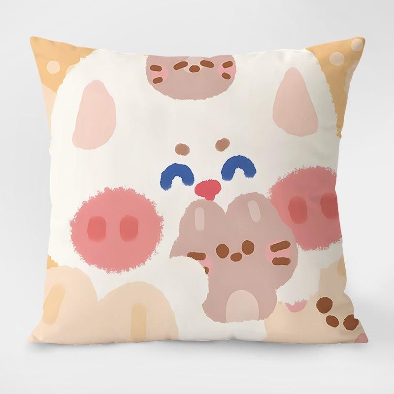 Cute Cartoon Pig Pattern Decorative Pillowcase Living Room Bedroom Square Cushion Pillowcase