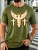 Three Crosses Winged Snake Religious Art Unisexs T Shirt Faith Symbol Graphic Tee Casual Short Sleeve Top Christian Believer Gift
