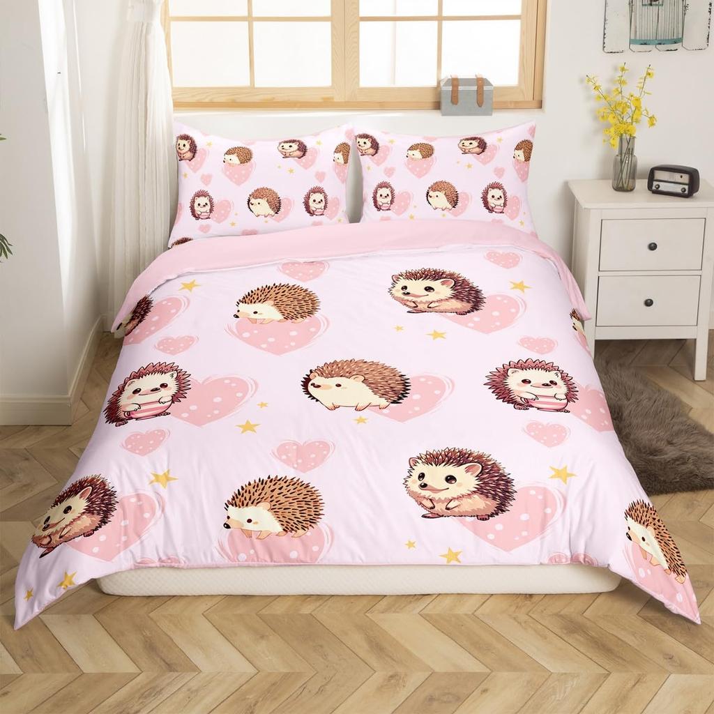 Puppy Dog Duvet Cover Queen King,Cartoon Animal Bedding Set For Kids Boys Girl,Microfiber Watercolor Pink Love Heart Quilt Cover