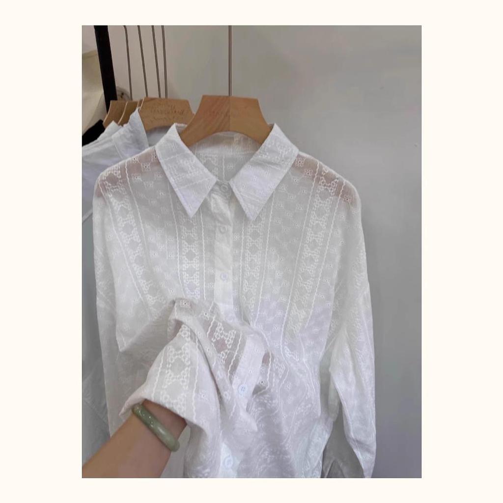 Xiao Wang's 31080: Spring Korean Loose Plus Size Casual Jacquard Long Sleeve Shirt