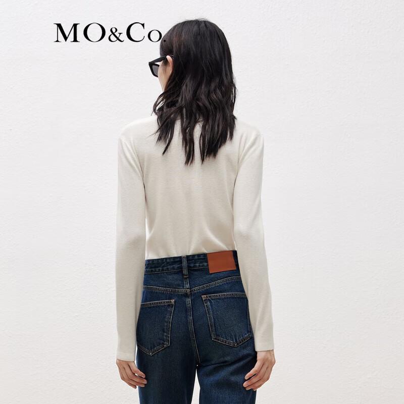 MO&Co. MC Embroidered Slim-Fit Semi-High Neck Knit Top