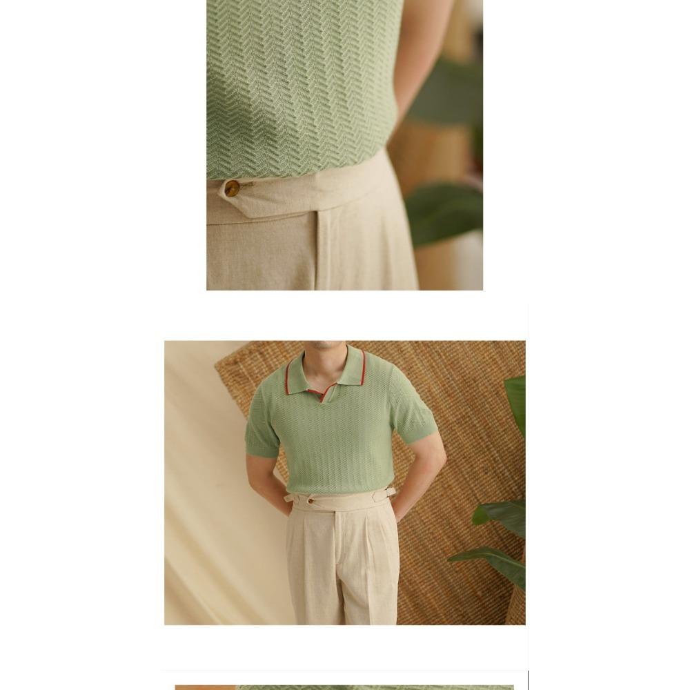 Fashionable Design Short Sleeve Polo Shirt Men Vintage Breathable Casual Knit Lapel T-shirt