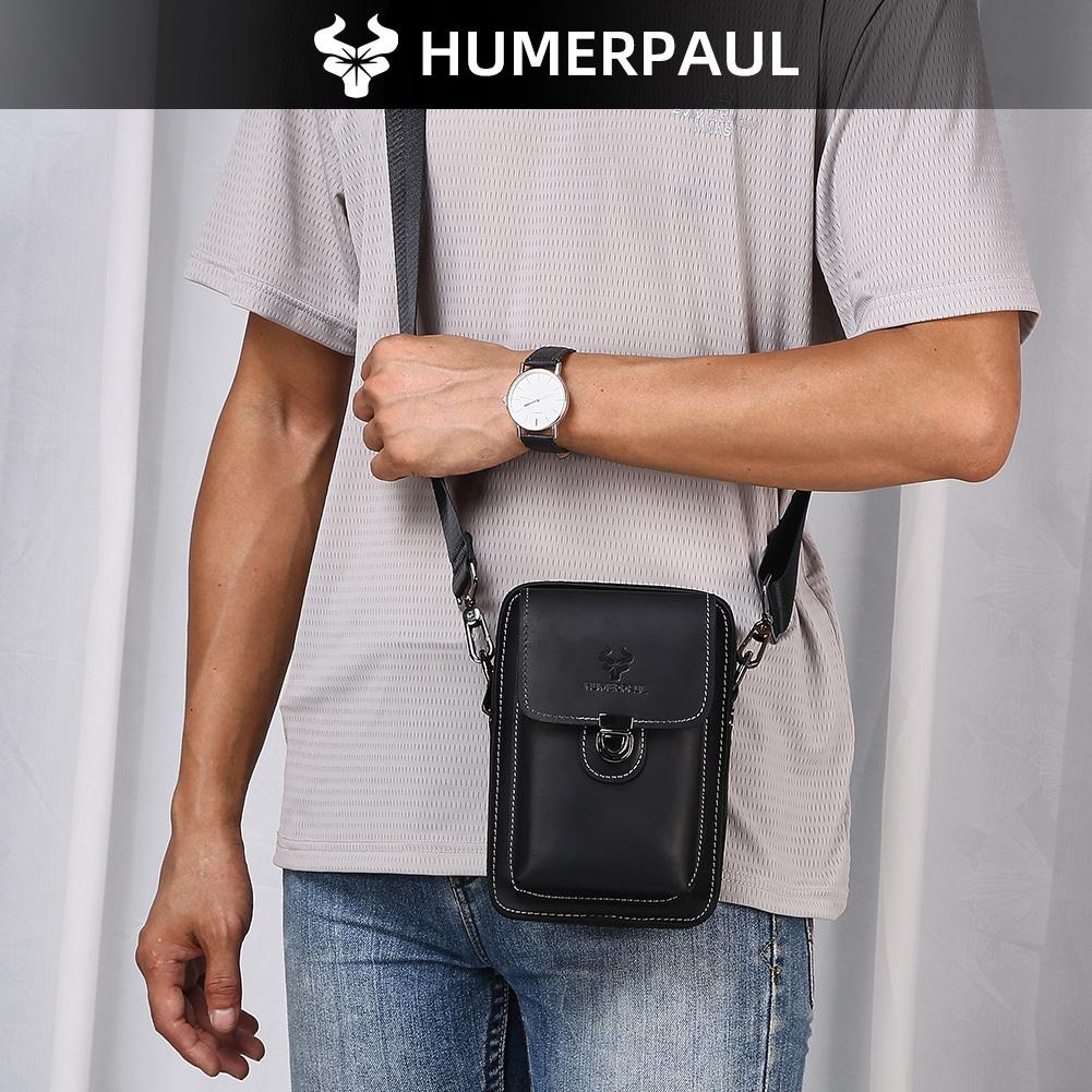 Humerpaul New Men Bags First Layer Cowhide Shoulder Bag Retro Messenger Bag Multi-function Tool Storage Bag Sports Waist Bag