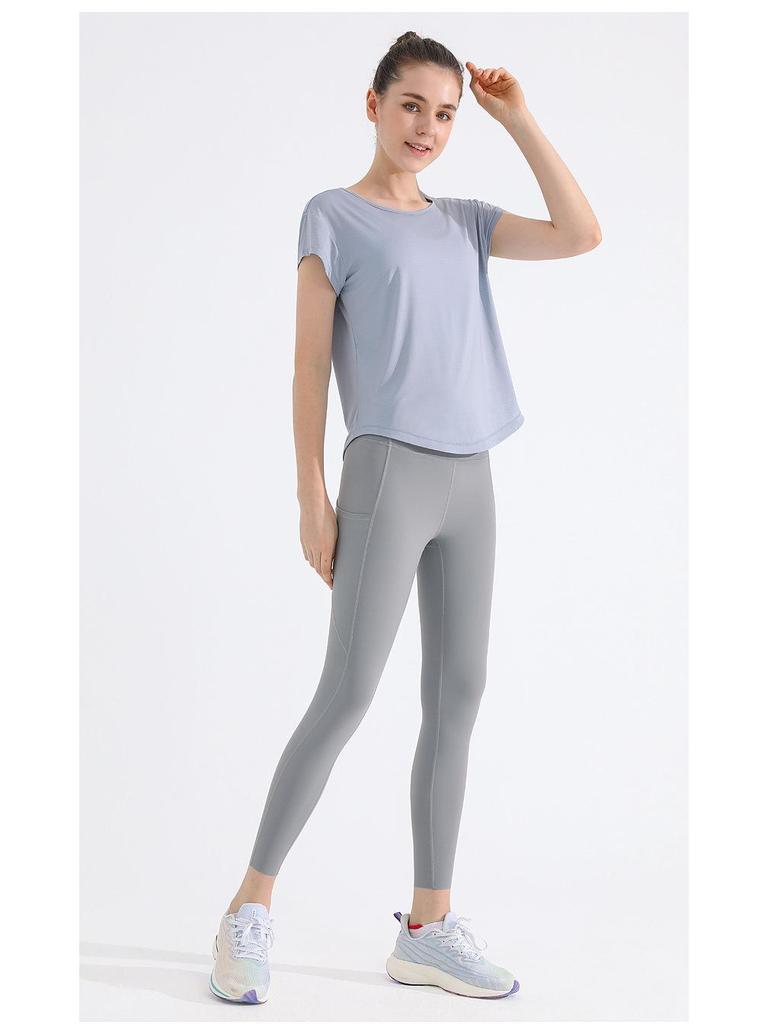 Damen Schnelltrocknendes Atmungsaktives Yoga- und Lauf-T-Shirt - Locker Figurschmeichelndes Kurzarm-Oberteil