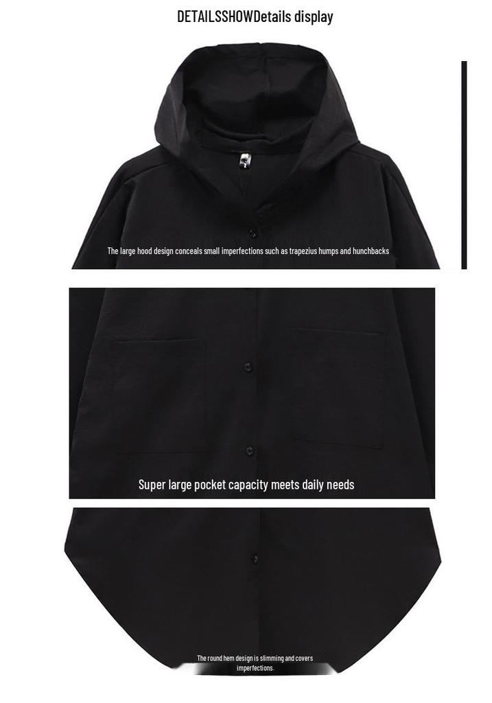 Plus Size Women's Hooded Long Sleeve Midi Trench Coat 300 Jin Fat MM Slimming Jacket