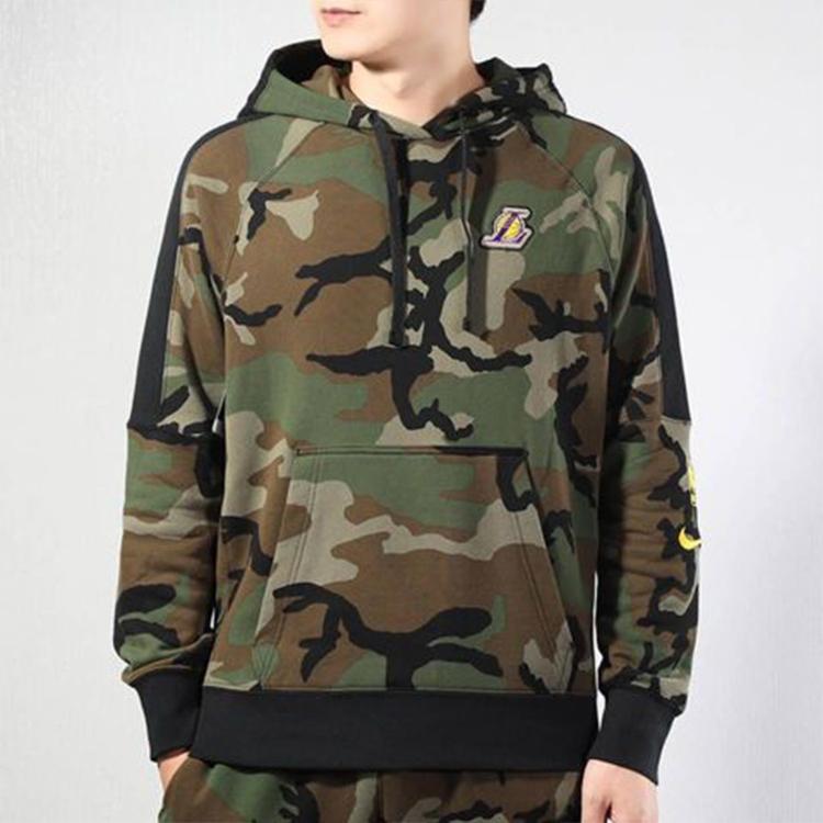 Nike Lakers Pullover Hoodie Men Tops Camo-Green BQ5030-222