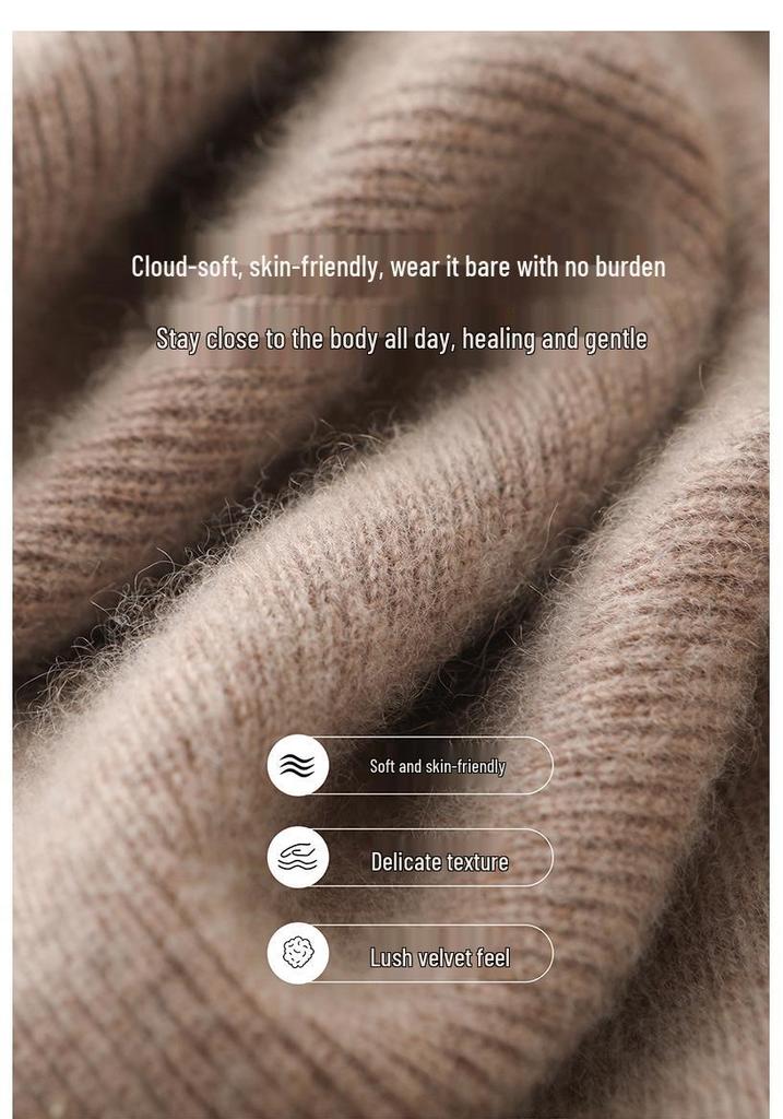 Women's High Neck Cashmere Sweater - Long Sleeve Wool Knit Solid Color Top for Autumn/Winter