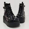 Gothic Style Platform Vampire Cosplay Women Mid-calf Boots Winter Wedges Comfy Women Motorcycle Boots Shoes