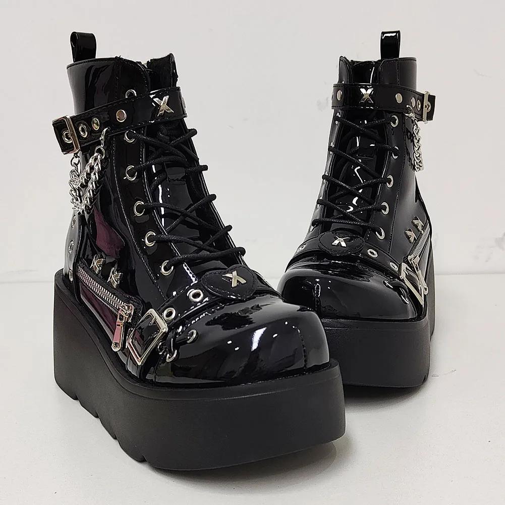 Gothic Style Platform Vampire Cosplay Women Mid-calf Boots Winter Wedges Comfy Women Motorcycle Boots Shoes