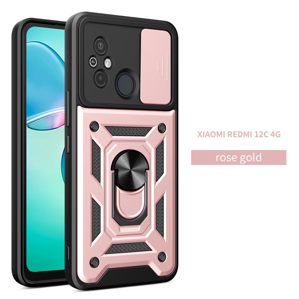 For Xiaomi Redmi 12C Case Redmi 12C 4G Cover Redmi 11A Magnetic Ring Holder Armor Phone Case Slide Camera Protect Back Cover