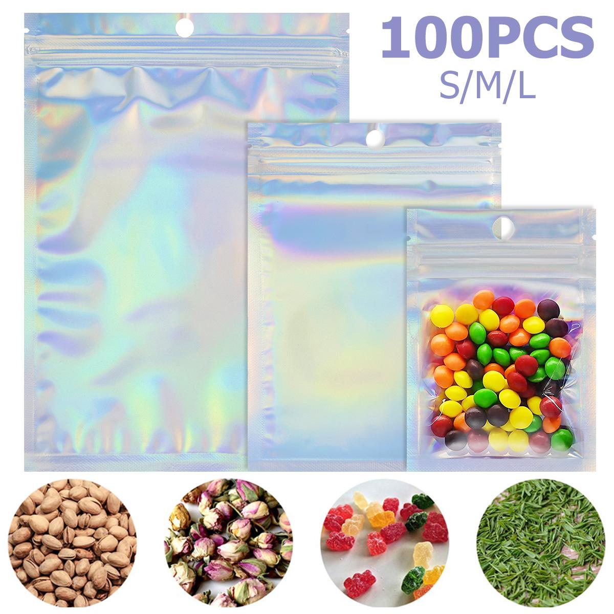 

100Pcs Food Storage Bag Reusable Foil Zip Bags Kitchens Leakproof Containers Fresh Bag Food Organizer Ziplock Bag Set 7x10cm&100Pcs
